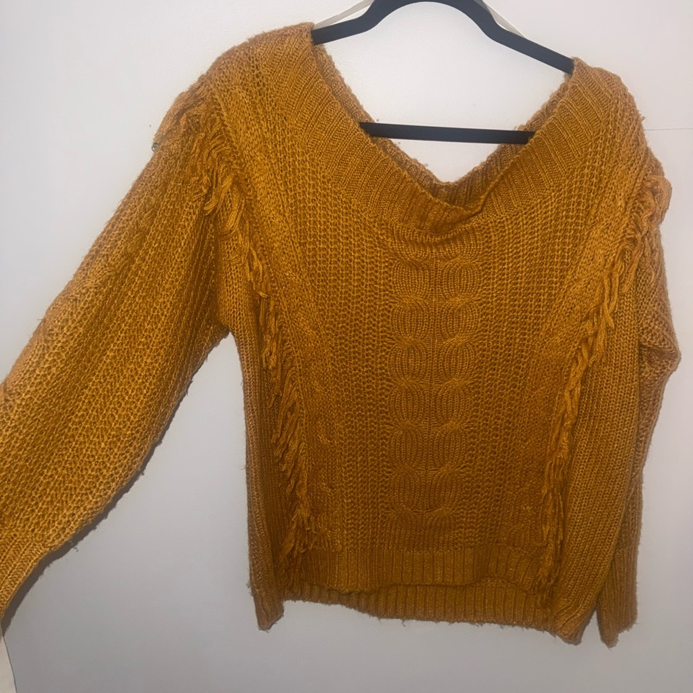 Elegant Off-the-Shoulder Mustard Sweater